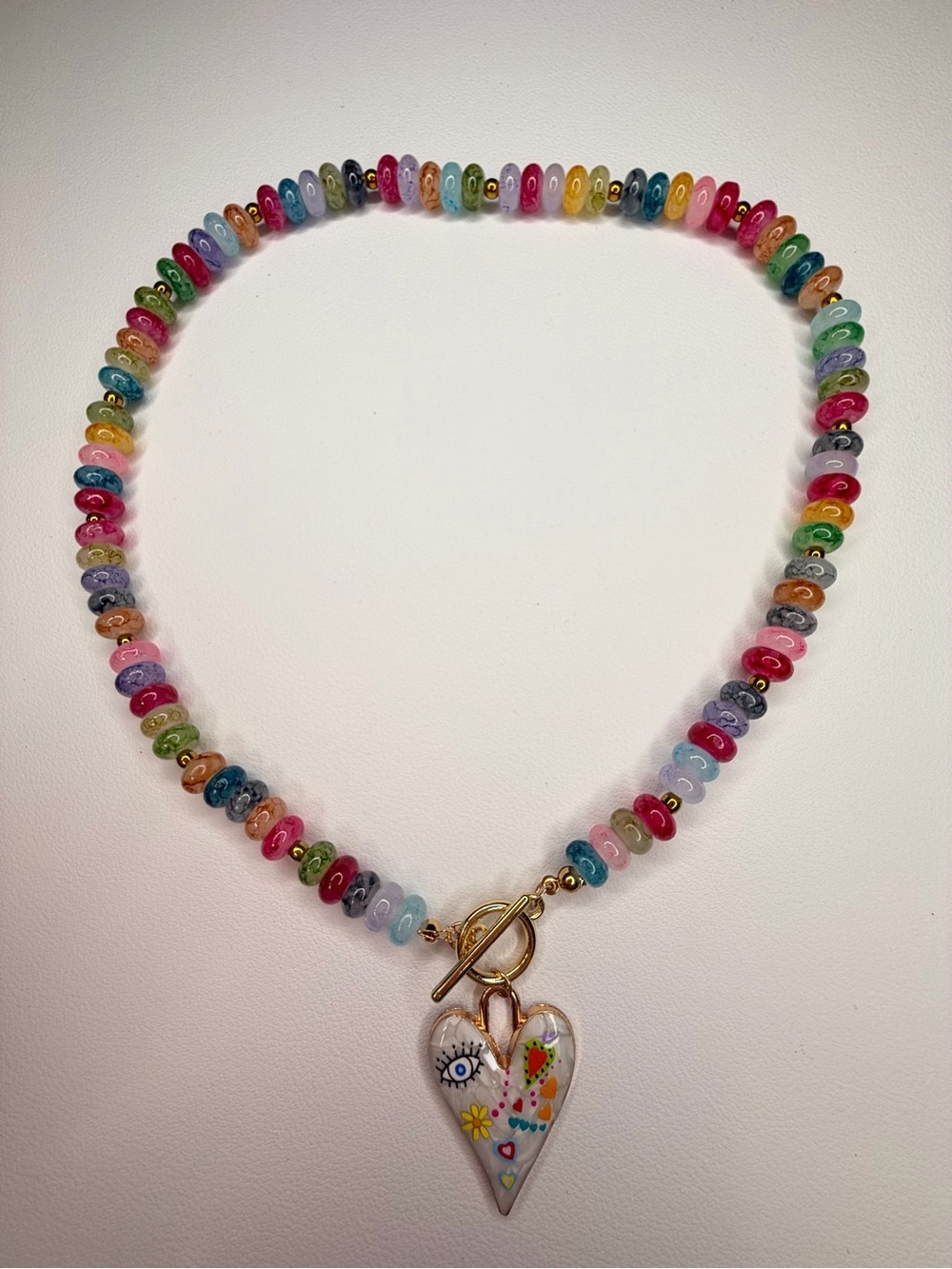 Multicolor Beaded Necklace with Heart Pendant - Picture 10 of 13